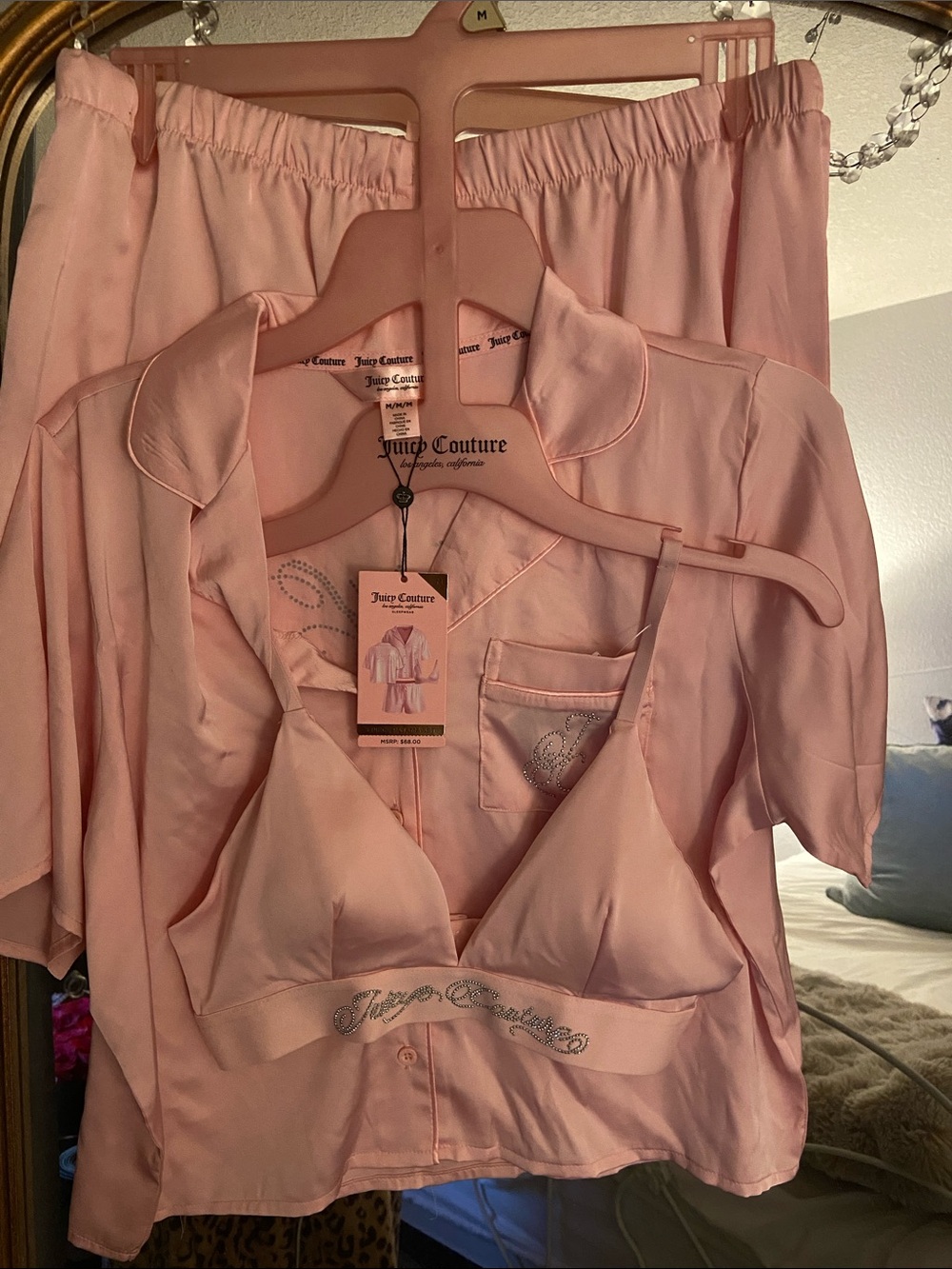 Juicy Couture Blush Pink Satin Pajama Trio